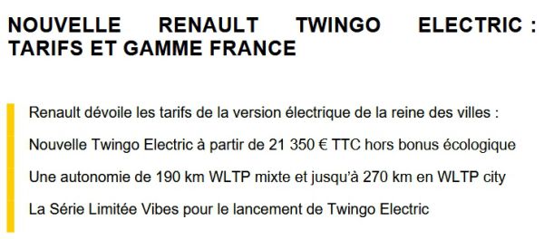 Caractéristiques Twingo Electric